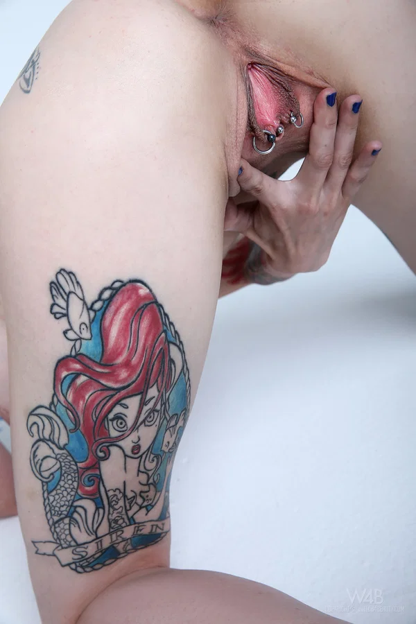 Teen with blue hair exposes her slender body, big tits and hot tattoos  - Tattoo, Piercing, Petite, Pussy, Teen, Ass, Sexy, Close Up, Cute, Solo  - Photo 17