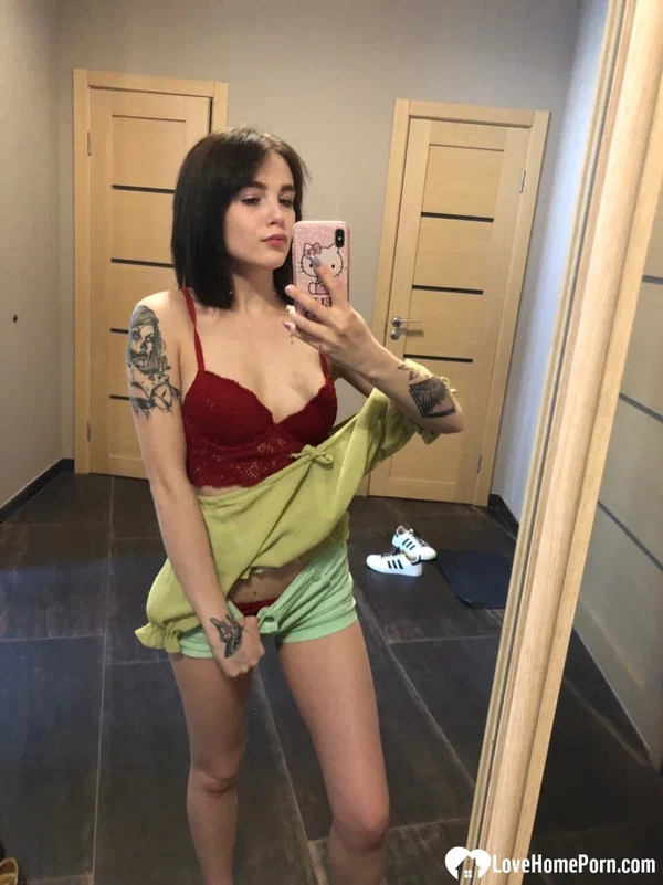 Sweet inked teen Morena Marianotarta strips naked and poses in the mirror  - Homemade, Amateur, Non Nude, Pussy  - Photo 19