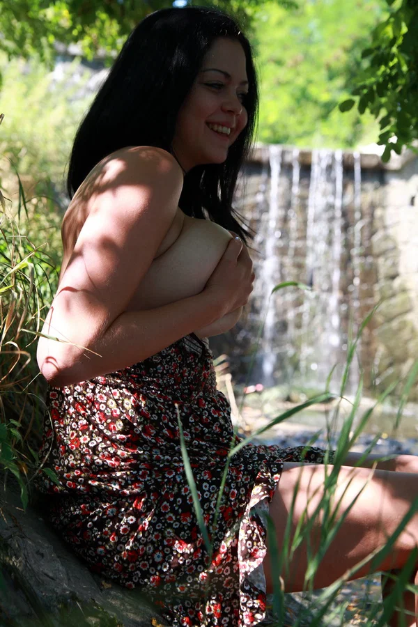 Big titted Latina girl Katarina takes off her dress to go nude on a riverbank  - Outdoor, Natural Tits, Nipples, Latina, Beautiful, Big Tits, Czech, Solo, Skirt, Clothed  - Photo 2