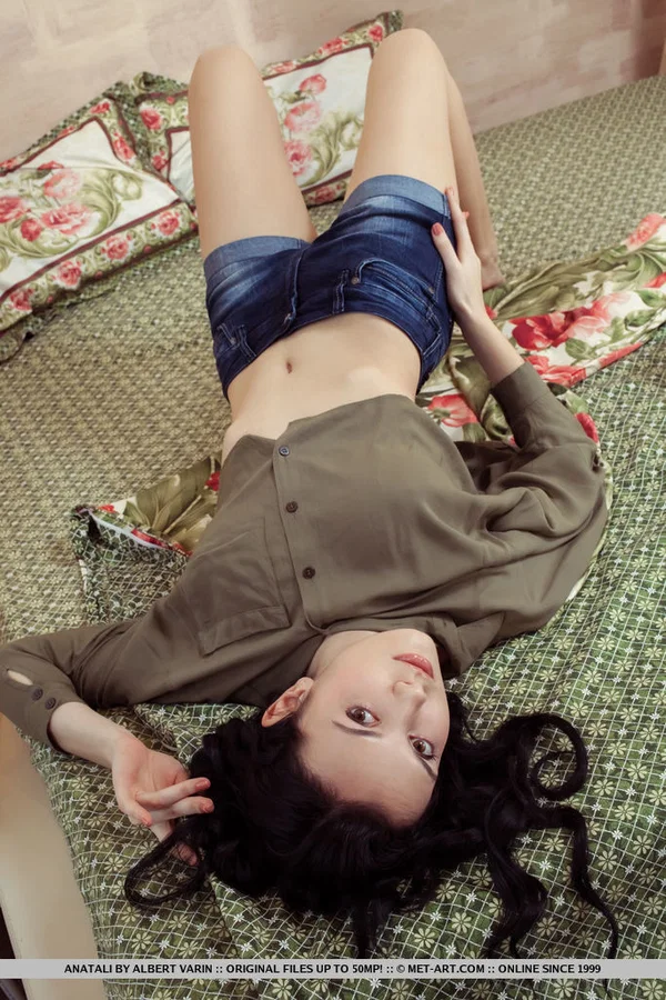 Dark haired beauty Anatali frees her beautiful body from clothes on her bed  - Teen, Pussy, European, Babe, Big Tits, Undressing, Shorts, Spreading, Feet, Shaved  - Photo 1