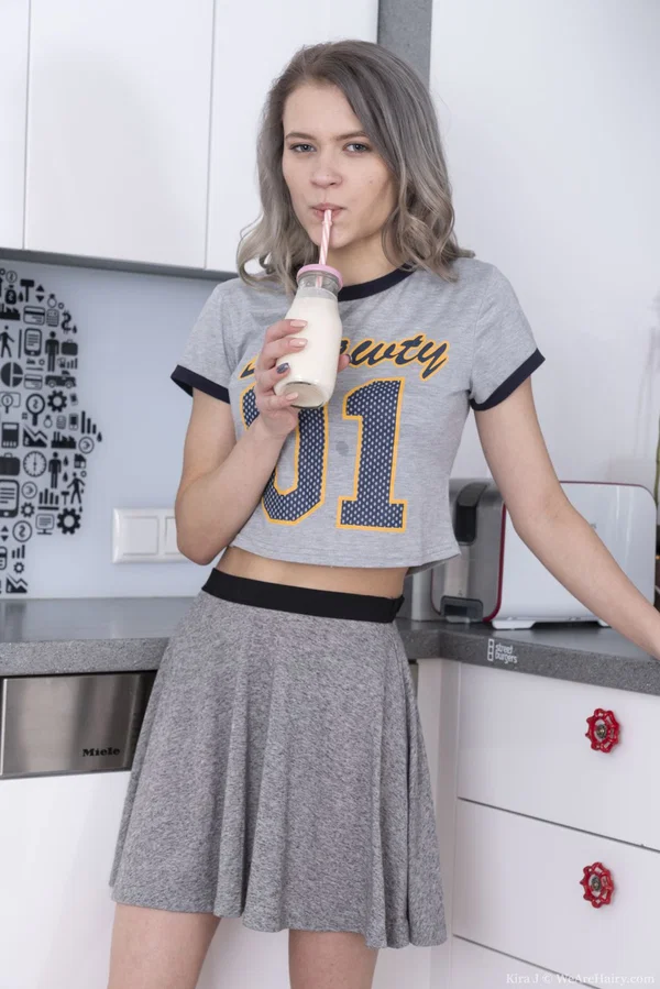 Young Kira J spreads her hairy pussy in the kitchen after a sexy striptease  - Teen, Hairy, Pussy, Cute, Spreading, Anal Gape, Amateur, Asshole, Kitchen, Skinny  - Photo 1