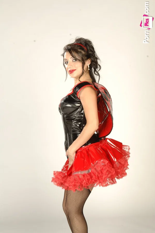 Mexican MILF Sativa Rose poses in her ladybug costume & shows her tits & ass  - Mexican, Upskirt, Stockings, Latina, Petite, Skirt, Pornstar, Panties, Ass, Big Tits  - Photo 4