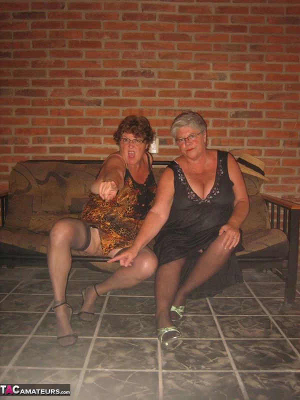 Fat nan Girdle Goddess and her lesbian lover expose their snatches on a sofa  - Granny, SSBBW, BBW, Non Nude, Stockings, Amateur, Chubby, Curvy, Lingerie, Thick  - Photo 7