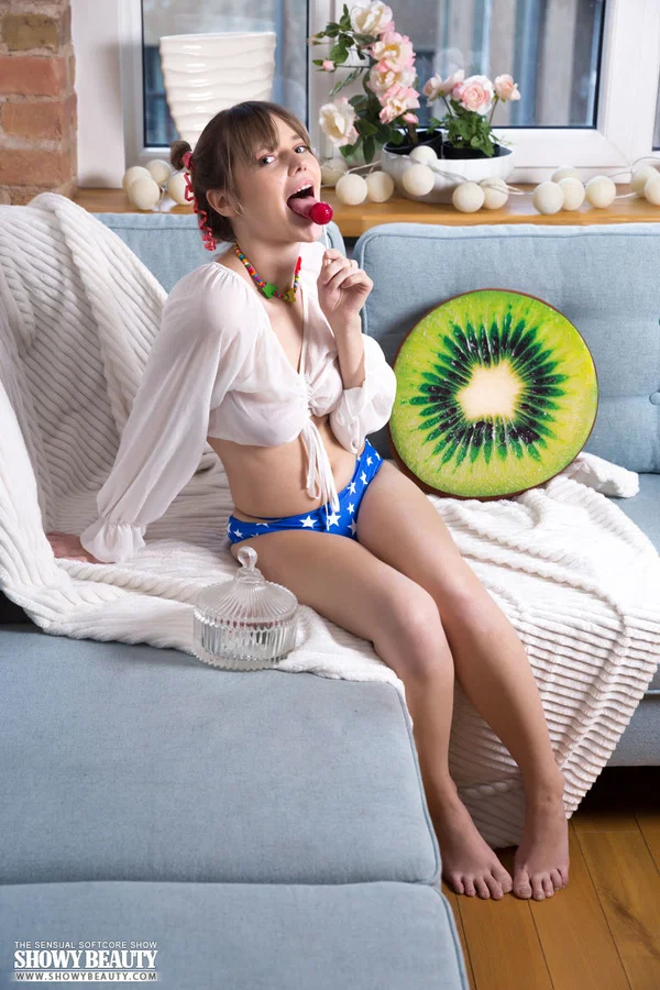 Beautiful young girl Marciana sucks on candy while freeing her hot body  - Nipples, Tiny Tits, Spreading, Panties, Ass, Amateur, Shaved, Pussy, Asshole, Babe  - Photo 5