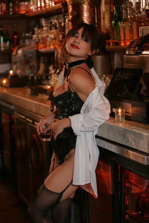 Tall babe Mia Valentine posing naked and in her sexy lingerie at the bar  - Lingerie, Stockings, Centerfold, Brunette, Natural Tits, Big Tits, Skinny, Feet, Panties, Glamour  - Photo 10