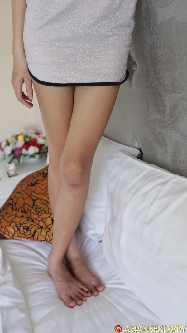 Asian girl Mi shows off her petite body & gives a big dick a POV ride  - Asian, Skinny, Petite, Spreading, Missionary, Amateur, POV, Tiny Tits, Clothed, Skirt  - Photo 6