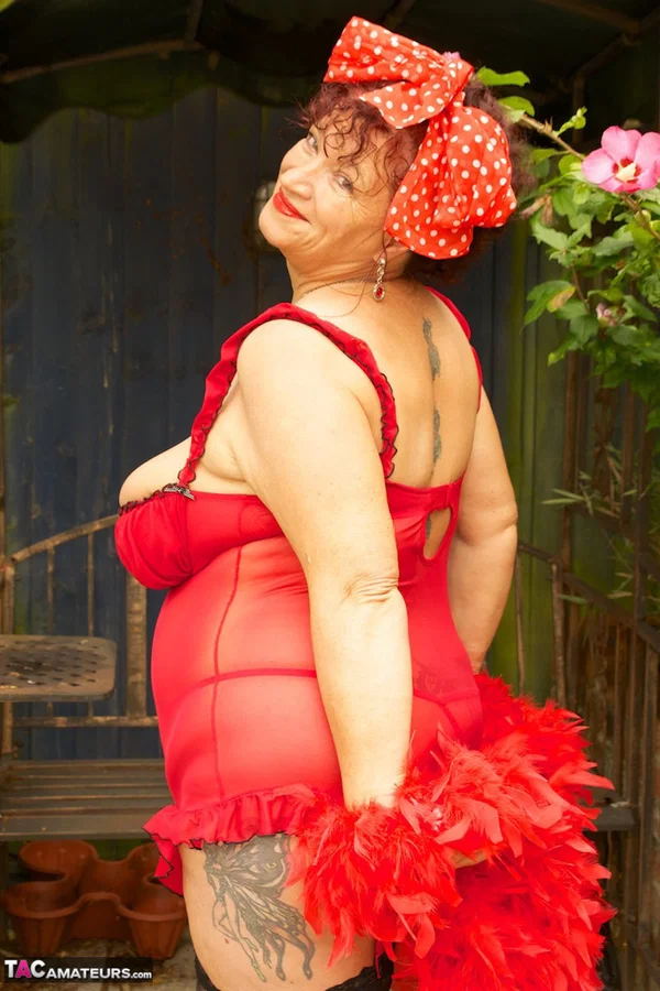 Fat older woman Dirty Doctor loose her big butt and boobs from red lingerie  - BBW, Mature, Big Tits, Outdoor, Stockings, Chubby, Amateur, Thick, Curvy, Lingerie  - Photo 3