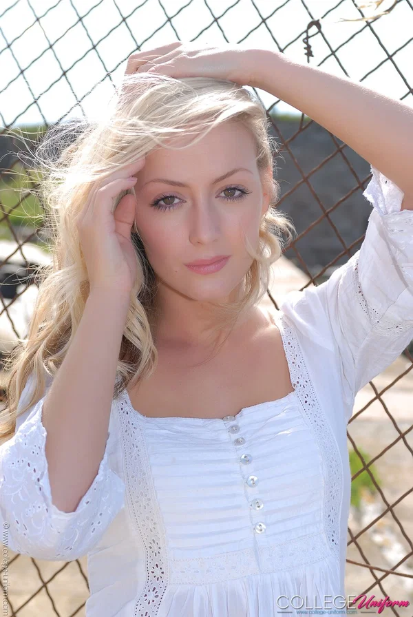 Cute blonde babe Alana Chase posing in her gorgeous outfit outdoors  - College, Schoolgirl, Uniform  - Photo 2