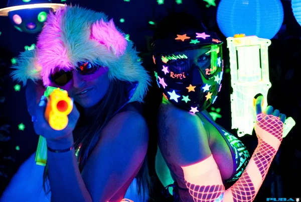 Lesbian strippers Dani Daniels & Romi Rain licking pussy under UV lights  - Party, MILF, Humping, Big Tits, Lesbian, Uniform, Bikini, Kissing, Fingering, Pussy  - Photo 1