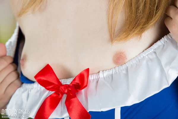 Adorable young girl Florina gets totally naked with a red bow in her hair  - Beautiful, Teen, Tiny Tits, Close Up, Pussy, Cute, Spreading, Nipples, Shaved, Solo  - Photo 2