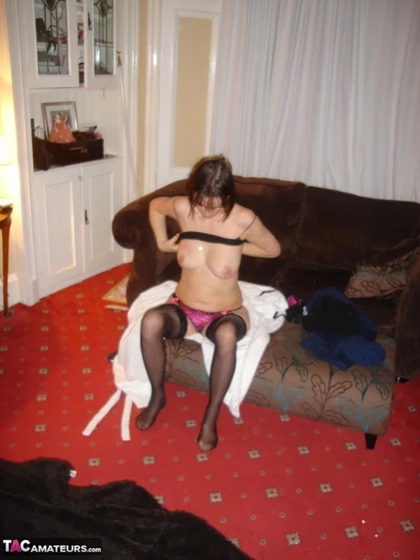 Older amateur Slut Scot Susan takes a sex toy to her hairy pussy in stockings  - Mature, Hairy, Amateur, Lingerie, Stockings, Short Hair, Dildo, Ass, Big Tits, Panties  - Photo 1