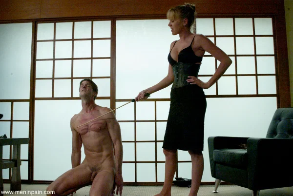 Dressed mistress Audrey Leigh punishes breast and nipples of nude guy Lakko  - Femdom, MILF, Bondage, BDSM, Blonde, Big Tits, Non Nude  - Photo 9