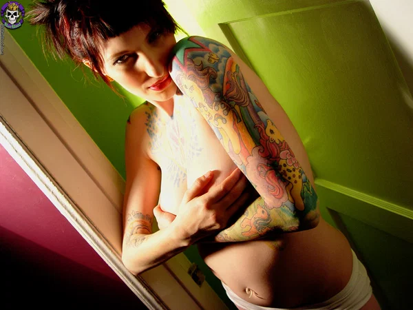 Tattooed redhead Erica uncovers her great tits during solo action  - Tattoo, Nipples, Redhead, Panties, Pantyhose, Tiny Tits, Ass, Babe, Beautiful, Solo  - Photo 12