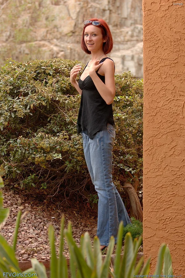 Redheaded babe with sunglasses Sonya reveals her juggs and rubs her twat  - Redhead, Short Hair, Jeans, Amateur, Perfect, Outdoor, Glasses, Clothed, Babe, Undressing  - Photo 18