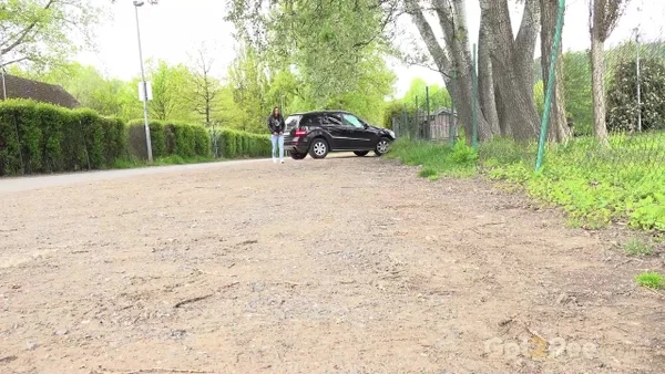 Solo girl Naomi Bennet takes a pee on a gravel roadway when caught short  - Pissing, Caught, Public, Jeans, Pussy, Spreading, Close Up, Outdoor, Czech, Beautiful  - Photo 1