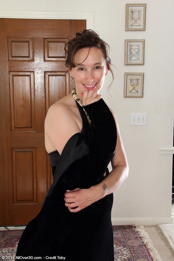 Classy over 30 lady Celeste Carpenter casts aside her long dress to pose nude  - MILF, Nipples, PAWG, Clothed, Tiny Tits, Stockings, Spreading, Ass, Undressing, Asshole  - Photo 2
