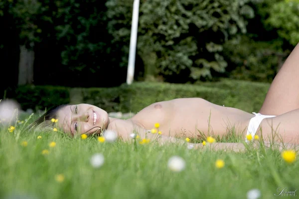 White solo girl with long hair goes topless while posing on the back lawn  - Outdoor, Glamour, Babe, Beautiful, Model, Solo, Non Nude, Spreading  - Photo 7