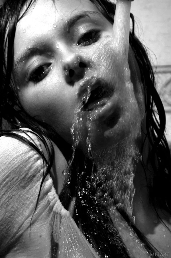 Dark-haired teen gets wet and sexy while taking a shower in black and white  - Shower, Wet, Model, Teen, Beautiful, Sexy, Glamour, Cute, Babe, Tiny Tits  - Photo 12