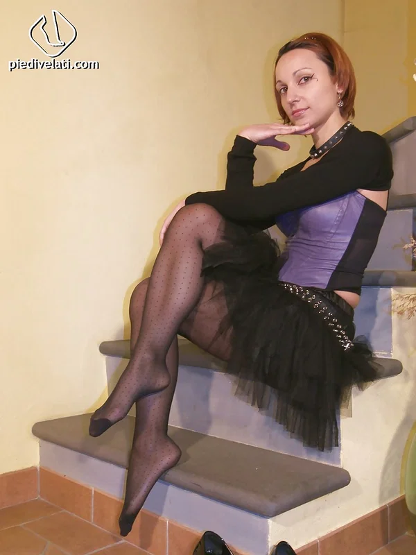 Sexy young teen babe Francesca touching her legs in black pantyhose  - Pantyhose, Non Nude, Clothed, Legs, Babe, Skirt, Sexy, High Heels, Close Up, Short Hair  - Photo 8