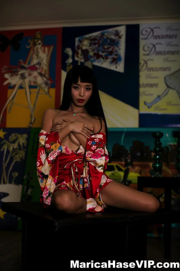 Asian MILF Marica Hase rubs her sexy muff after taking her kimono off  - Asian, Japanese, Pornstar, MILF, Babe, Brunette, Big Tits, Skinny, Spreading, Legs  - Photo 6