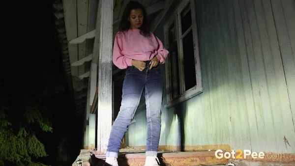 Solo girl Summy May takes a piss on the steps of a decrepit house at night  - Pissing, Outdoor, Jeans, Pussy, Close Up, Non Nude, Babe, Beautiful, Solo, European  - Photo 13