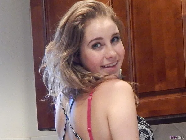Adorable teen Kinsley shows her gorgeous breasts in a kitchen striptease  - Amateur, Kitchen, Non Nude, Ass, Panties, Big Tits, Skirt, Solo, Clothed, Lingerie  - Photo 3