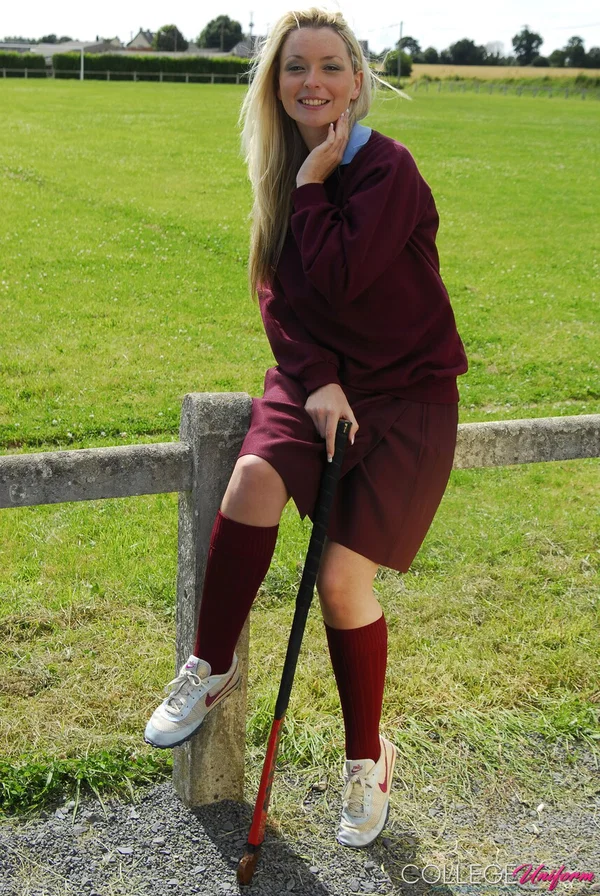 Gorgeous fields hockey player strips her uniform and shows her cleavage  - College, Schoolgirl, Outdoor, Uniform, Non Nude  - Photo 5