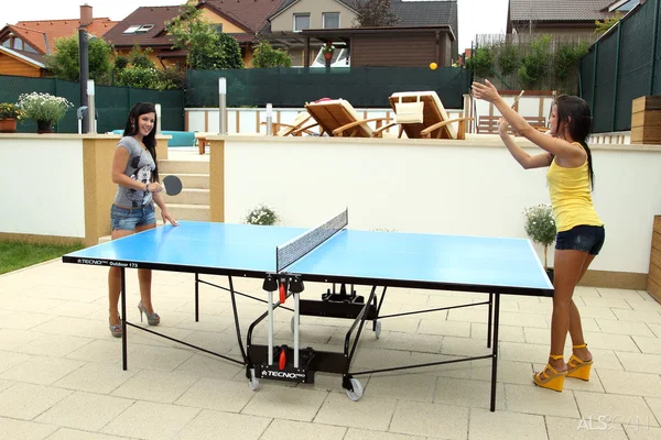 Teen lesbians Rihanna Samuel & Tanner Mayes stick ping pong rackets in twats  - Sports, Teen, Outdoor, Lesbian, Shorts, Pussy Licking, Pussy, High Heels, Amateur, Tiny Tits  - Photo 2