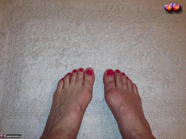 Older amateur Busty Bliss raises a toast before showing her painted toenails  - Mature, BBW, Amateur, Pantyhose, Feet, Chubby, Curvy, Panties, Thick, Spreading  - Photo 13