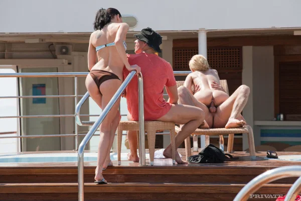 Pornstars Nataly Von and Aliz get double fucked on top deck of cruise ship  - Pornstar, Outdoor, Groupsex, Pool, Big Cock, Double Penetration, Anal, Redhead, Blowjob, Skinny  - Photo 7