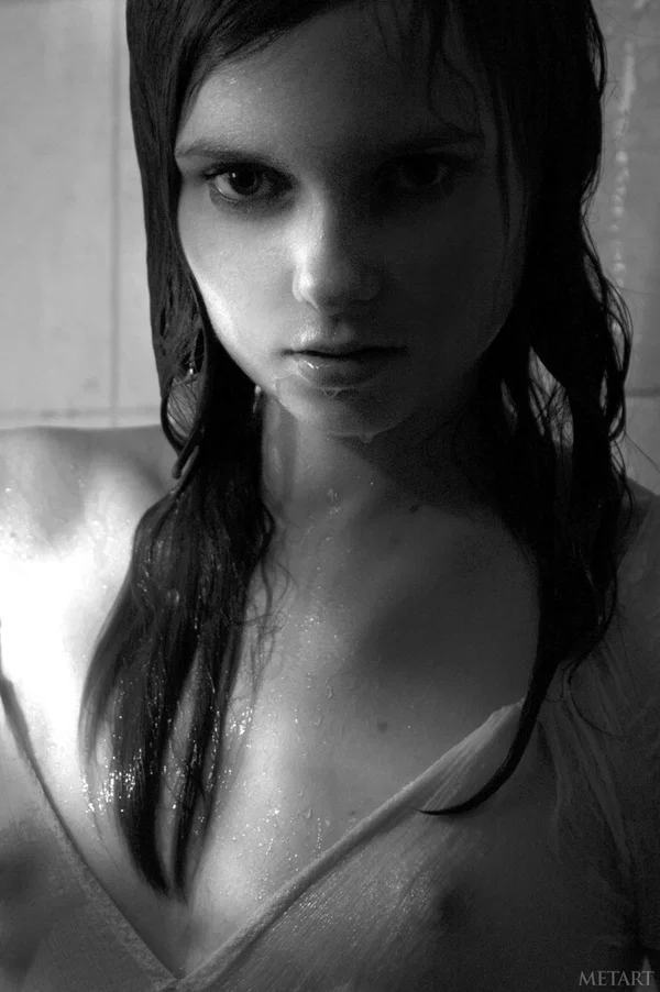 Dark-haired teen gets wet and sexy while taking a shower in black and white  - Shower, Wet, Model, Teen, Beautiful, Sexy, Glamour, Cute, Babe, Tiny Tits  - Photo 2