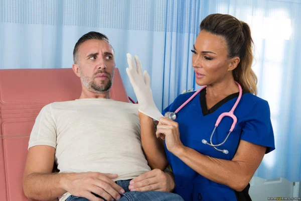 Doctor with big tits Aubrey Black gives her patient a BJ & rides his huge dick  - Nurse, Doctor, MILF, Australian, Mature, Hardcore, Office, Pornstar, Cowgirl, Uniform  - Photo 2