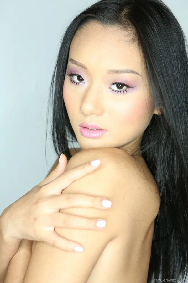 Petite Asian Alina Li poses erotically in pink lace lingerie & teases topless  - Asian, Skinny, Pretty, Teen, Cute, Big Tits, Non Nude  - Photo 11