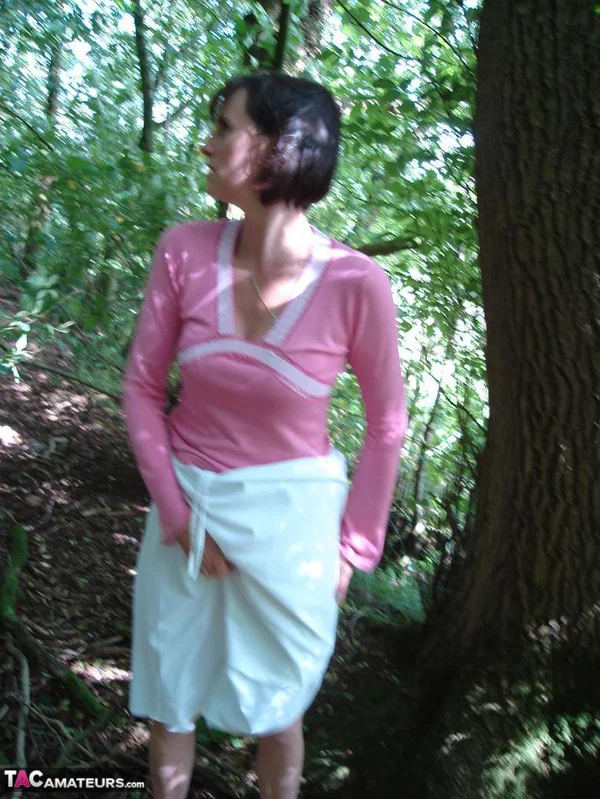 Older woman Slut Scot Susan gives a blowjob in the woods after baring her ass  - Mature, Outdoor, Amateur, Skirt, Short Hair, Clothed, Upskirt, Ass, PAWG, Hairy  - Photo 6