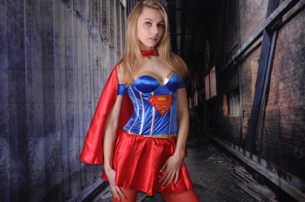 Beautiful amateur babe Chloe posing dressed as a Superwoman in a solo  - Cosplay, Uniform, Clothed, Skirt, Stockings, Babe, Beautiful, Solo, Non Nude, Blonde  - Photo 18