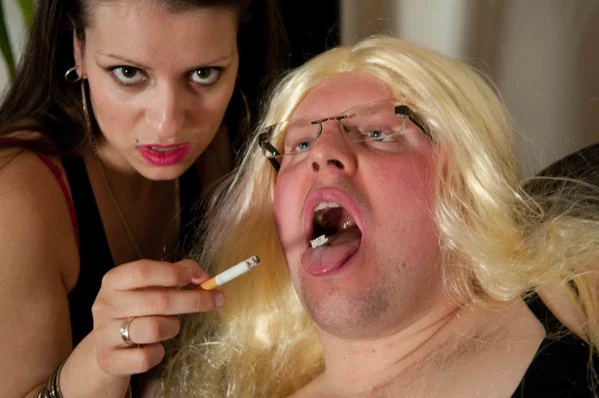 Clothed female Larissa Gold spanks and disciplines a crossdresser  - Amateur, Brunette, European, Glasses, Non Nude  - Photo 11