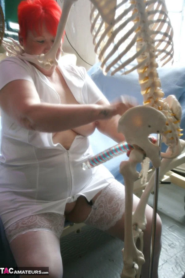 Older redheaded BBW Valgasmic Exposed has sexual relations with a skeleton  - SSBBW, Mature, Chubby, Curvy, Thick, BBW, Ass, Amateur, Redhead, Stockings  - Photo 19