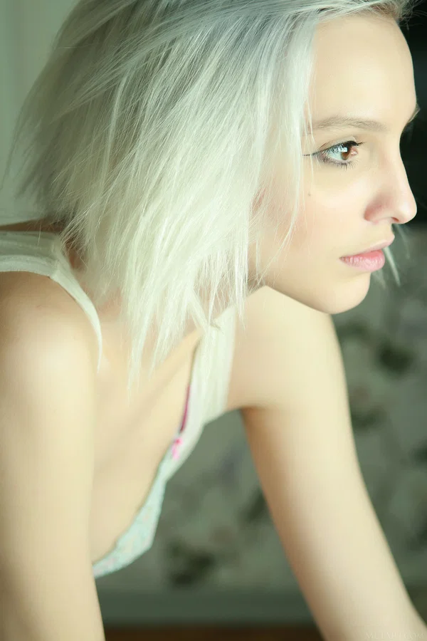 Platinum blonde teen Kira W removes her lingerie to stand naked in her bedroom  - Skinny, Ukrainian, Teen, Sexy, Perfect, Petite, Glamour, Face, Cute, Short Hair  - Photo 4