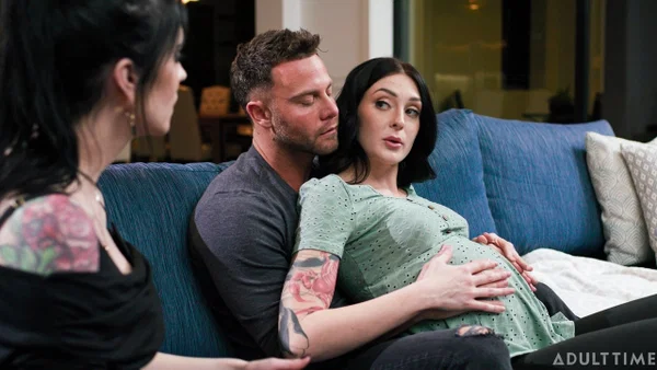 Pregnant Charlotte Sins watches her man fucking tattooed slut Anna de Ville  - Pregnant, Wife, Facial, Hardcore, Couple, Non Nude, Short Hair, Brunette, White  - Photo 2