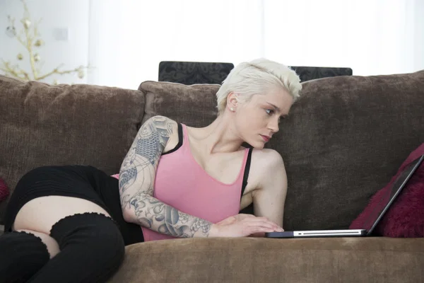 Tattooed blonde punk girl caught masturbating gives step dad's BBC a hot fuck  - Pussy, Short Hair, European, Spreading, Blowjob, Big Tits, Blonde, Non Nude  - Photo 17