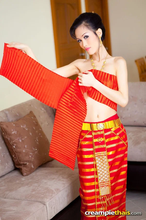 Sweet Thai model Nana drops her traditional outfit and poses naked  - Thai, Asian, Uniform, Tiny Tits, Skinny, Undressing, Pussy, High Heels, Creampie, Brunette  - Photo 5