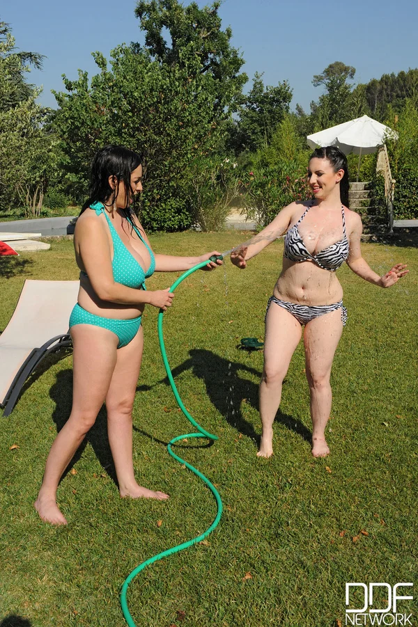 Busty Michelle Monaghan & Karina Heart go naked & have fun in the back yard  - Natural Tits, MILF, Curvy, Big Tits, Outdoor, Wet, Bikini, Chubby, Thick, BBW  - Photo 5