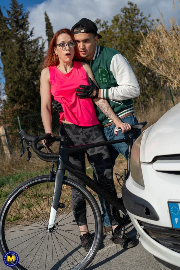 Redheaded cougar goes home with a young man for sexual relations  - Cougar, Mature, Glasses, Outdoor, Facial, Cumshot, Redhead, Clothed, Doggy Style, Ass Fucking  - Photo 4
