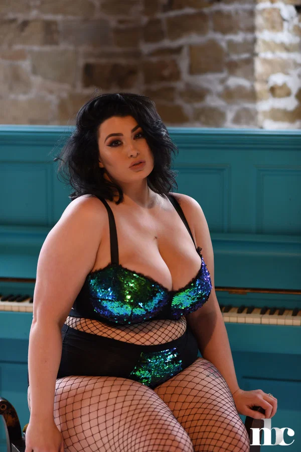 BBW babe Kiki poses in fishnets & strips to cradle her colossal breasts  - BBW, Mature, Saggy Tits, Chubby, Thick, PAWG, Curvy, Lingerie, Big Tits, Ass  - Photo 2