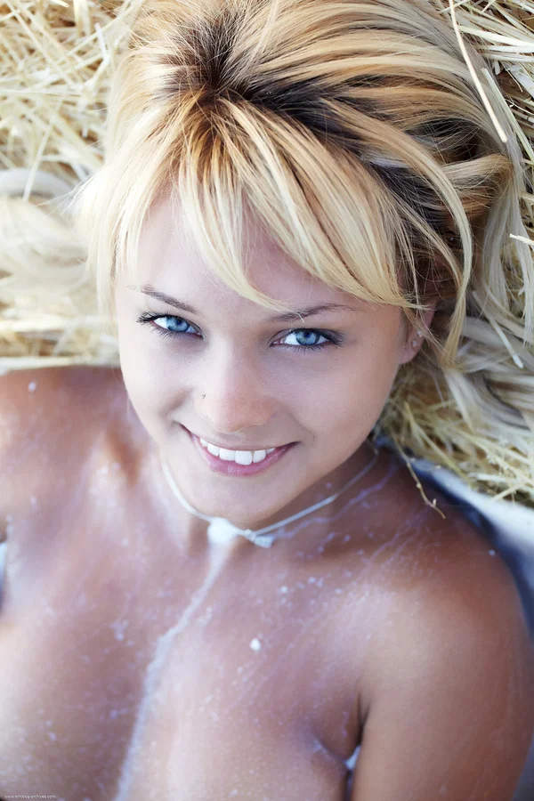 Blonde teen pours milk over her naked body atop a bale of straw  - Girlfriend, Teen, Mature, Cute, Glamour, Babe, Beautiful, Solo, Model  - Photo 18
