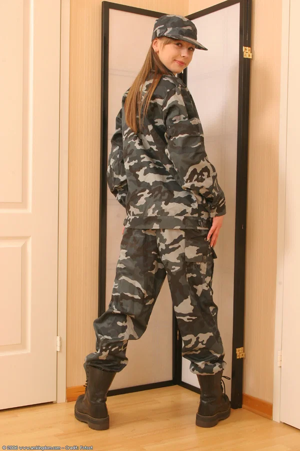 Petite military lady Tina unveils her trimmed pussy in a sexy striptease  - Teen, Shaved, Uniform, Flexible, Panties, Clothed, Tiny Tits, Feet, Ass, Cute  - Photo 1