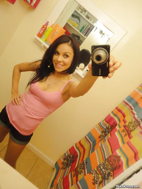 Hot chick Ruby Knox taking selfies in mirror while removing her clothes  - Selfie, Girlfriend, Bath, Panties, Nipples, Brunette, Ass, Babe, Clothed, Big Tits  - Photo 2