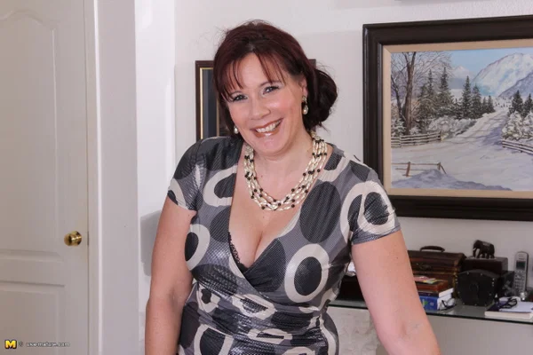Thick aged woman takes off her dress and black lingerie to pose naked on couch  - Mature, BBW, Chubby, Thick, Curvy, Big Tits, Redhead, Babe, Skirt, Clothed  - Photo 2