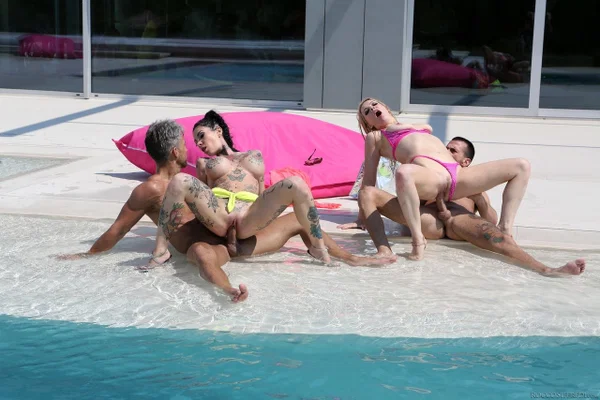 Hot Kelly Stafford & Megan Inky anal banged & facialed in poolside group sex  - Chubby, BBW, MILF, Pussy, Curvy, Thick, Pornstar, Blonde, Bikini, Outdoor  - Photo 4