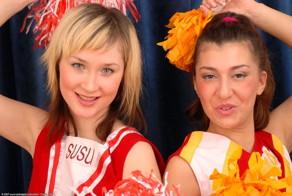 Young cheerleaders expose their beaver before a lesbian pussy licking session  - Hairy, Teen, Amateur, Pussy, Lesbian, Blonde, Short Hair, Cute, Non Nude, Spreading  - Photo 2